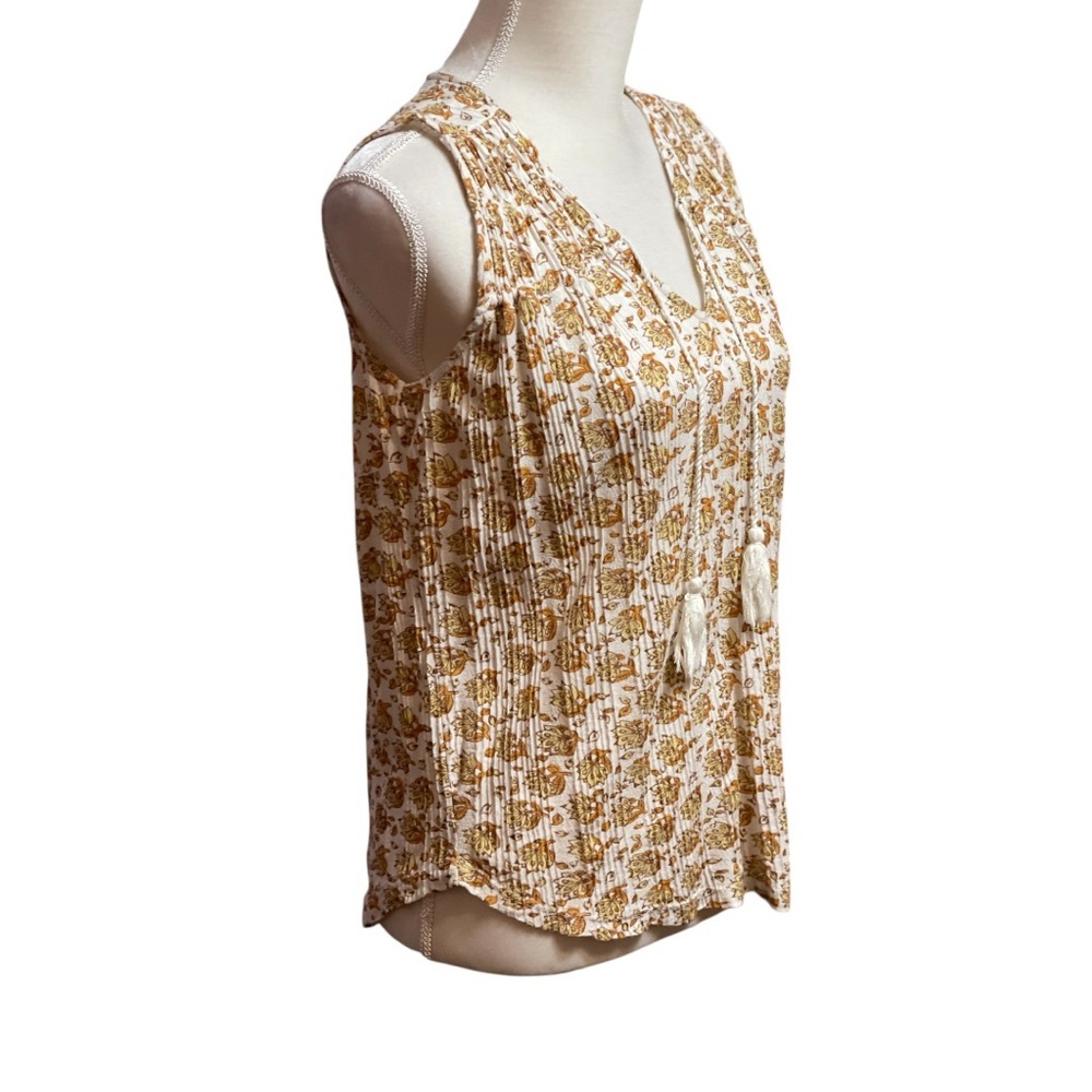 Lucky Brand Women Floral Shirt Sleeveless Tasseled Sz Small Summer Boho Peasant - Picture 4 of 10